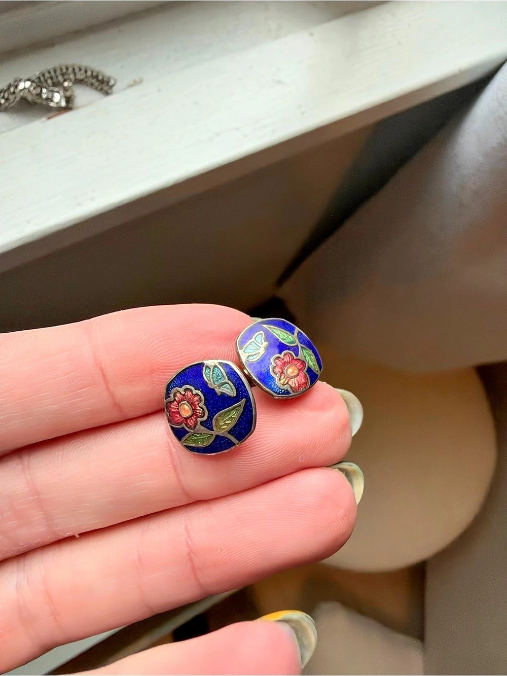 Floral Blue & Red Earrings